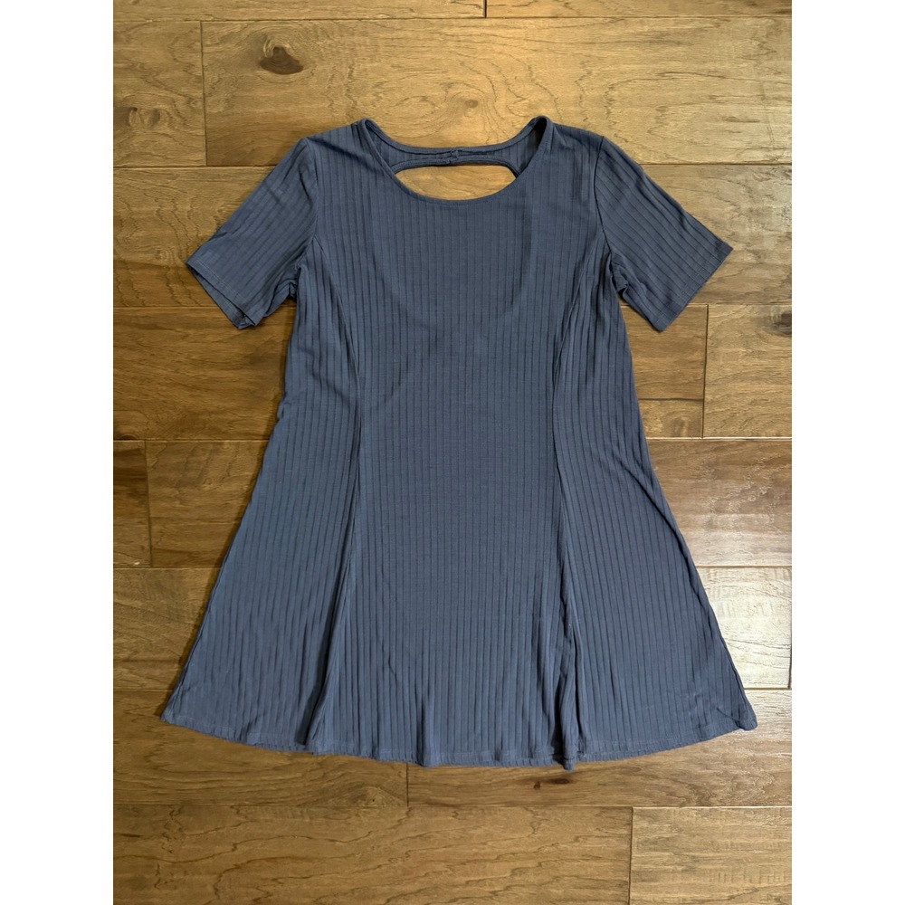 Abercrombie‎ & Fitch Blue Ribbed Short Sleeve Cutout Back Mini Skater Dress S